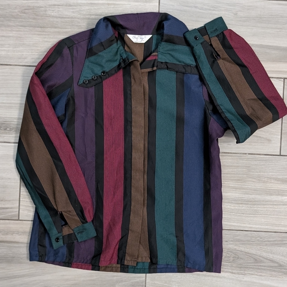 🥁 Vintage Cheryl Tiegs Rainbow Striped Blouse